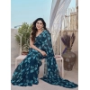Generic Women's Chiffon Printed Saree With Unstitched Blouse 5.5Mtr (Blue)