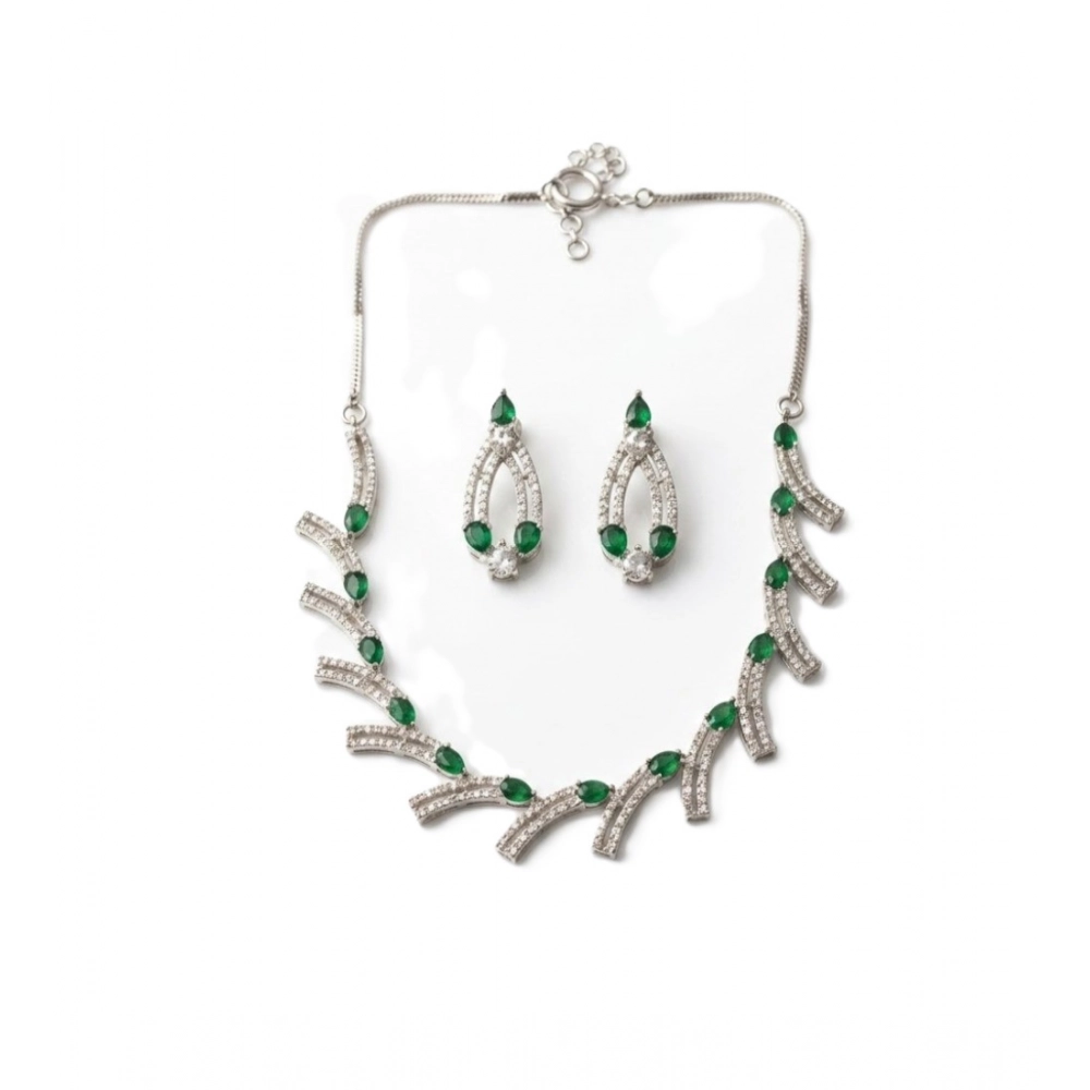 Generic Women's Brass Silver Plated Necklace set (Green) Generic Women's Brass Silver Plated Necklace set (Green)