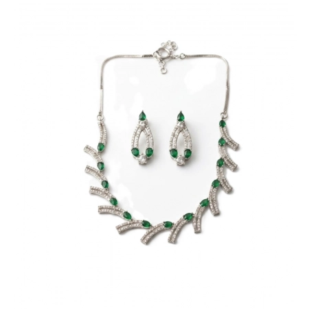Generic Women's Brass Silver Plated Necklace set (Green) Generic Women's Brass Silver Plated Necklace set (Green)