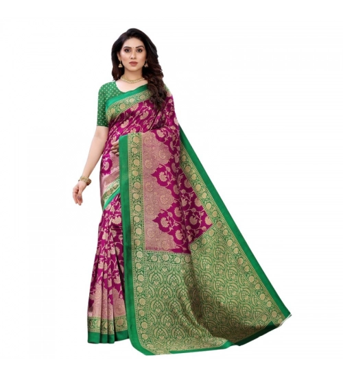 Generic Women's Litchi silk Printed Saree With Unstitched Blouse  5-6 Mtrs (Rani Pink)