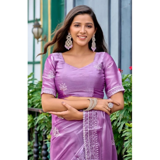 Generic Women's Faux Shimmer Floral Ready to wear Saree With Unstitched Blouse 5.5Mtr (Lavender) Generic Women's Faux Shimmer Floral Ready to wear Saree With Unstitched Blouse 5.5Mtr (Lavender)