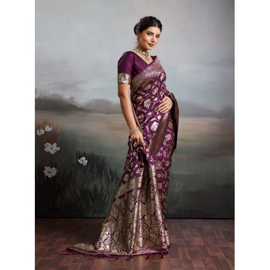 Generic Women's Silk Blend Printed Saree With Unstitched Blouse 5.5Mtr (Wine) Generic Women's Silk Blend Printed Saree With Unstitched Blouse 5.5Mtr (Wine)