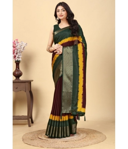 Generic Women's Cotton Silk Solid Saree With Unstitched Blouse 5.5Mtr (Multicolor)