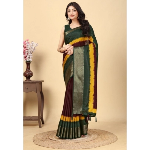 Generic Women's Cotton Silk Solid Saree With Unstitched Blouse 5.5Mtr (Multicolor)