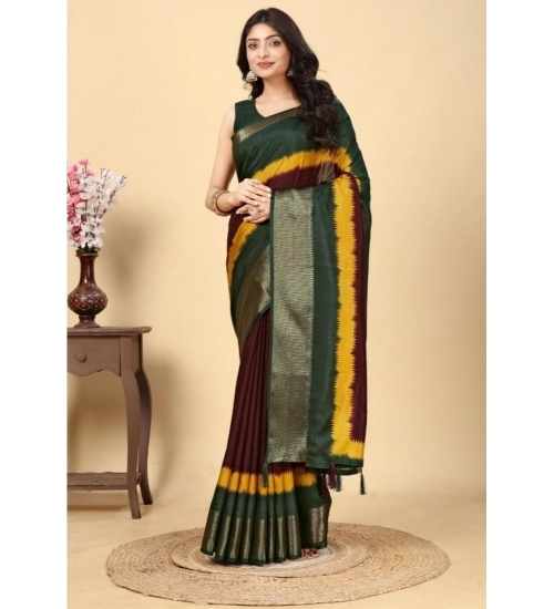 Generic Women's Cotton Silk Solid Saree With Unstitched Blouse 5.5Mtr (Multicolor)