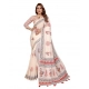Generic Women's Linen Cotton Printed Saree With Unstitched Blouse 5.5Mtr (Off White)