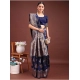 Generic Women's Banarasi Silk Printed Saree With Unstitched Blouse 5.5Mtr (Navy Blue)