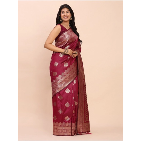Generic Women's Banarasi Silk Printed Saree With Unstitched Blouse 5.5Mtr (Magenta)