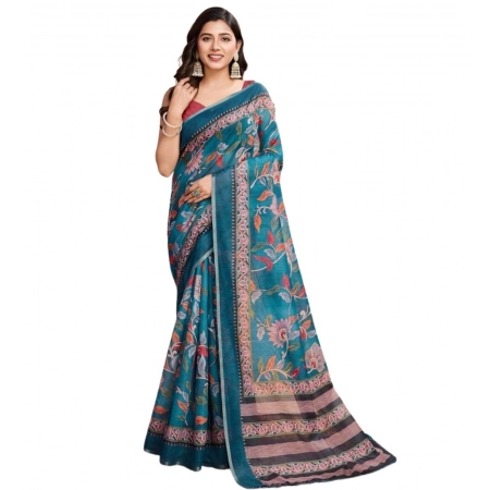 Generic Women's Semi Cotton Digital Print Saree With Unstitched Blouse 5.5Mtr (Teal) Generic Women's Semi Cotton Digital Print Saree With Unstitched Blouse 5.5Mtr (Teal)