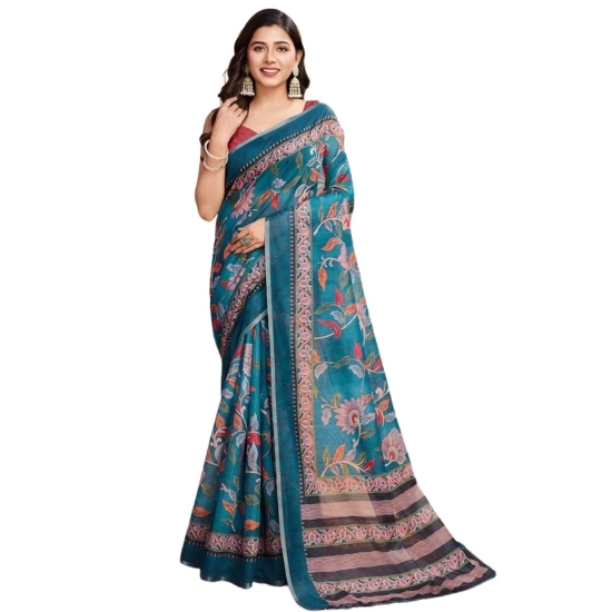 Generic Women's Semi Cotton Digital Print Saree With Unstitched Blouse 5.5Mtr (Teal) Generic Women's Semi Cotton Digital Print Saree With Unstitched Blouse 5.5Mtr (Teal)
