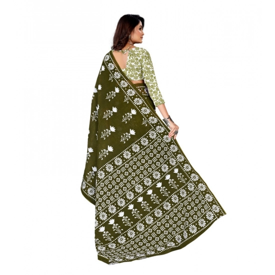 Generic Women's Soft Pure Cotton Printed Saree With Unstitched Blouse 5.5Mtr (Mehendi green) Generic Women's Soft Pure Cotton Printed Saree With Unstitched Blouse 5.5Mtr (Mehendi green)