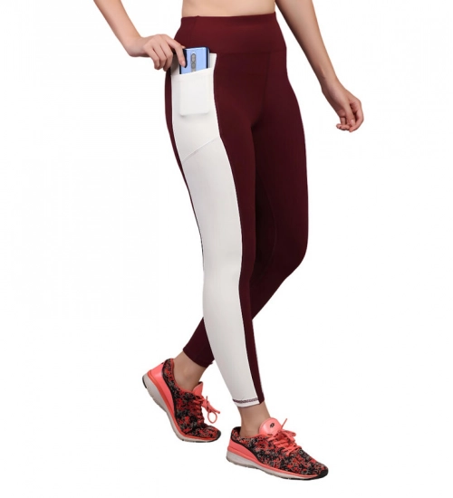 Generic Women's Polyester Solid Ankle length High Waisted Tights (Maroon)