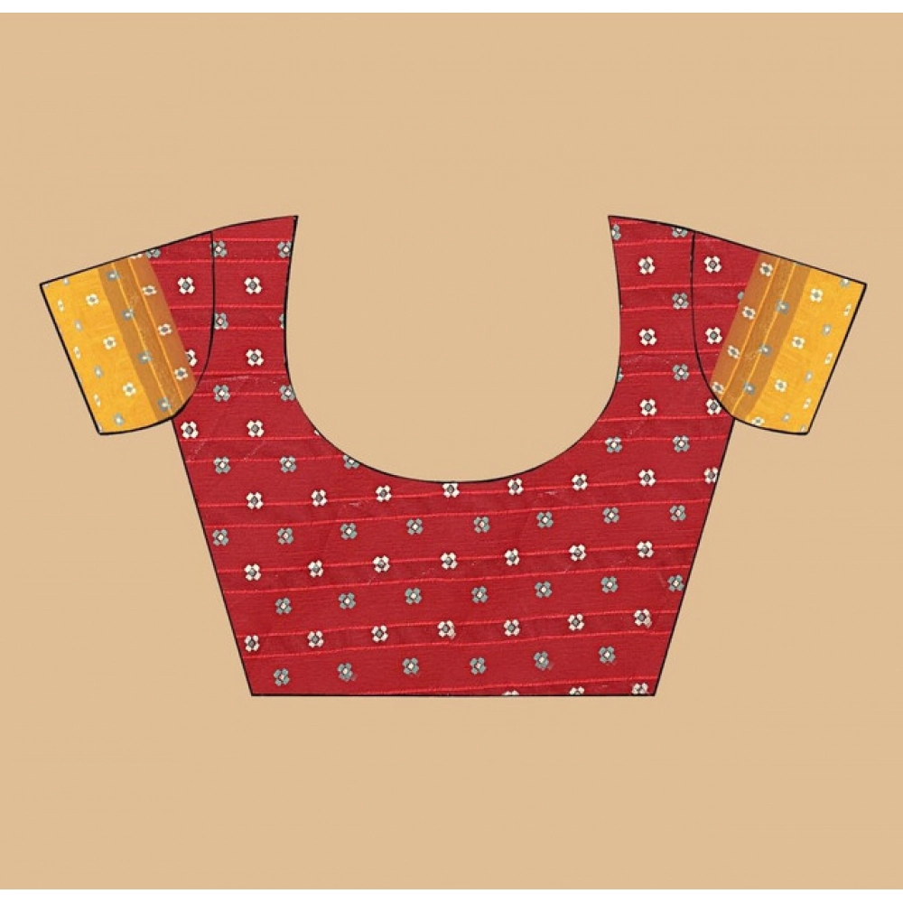 Women's Art Silk Printed Saree With Unstitched Blouse 5.5Mtr (Red)