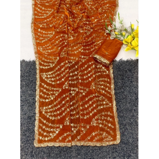Generic Women's Satin Embellished Saree With Unstitched Blouse 5.5Mtr (Orange) Generic Women's Satin Embellished Saree With Unstitched Blouse 5.5Mtr (Orange)