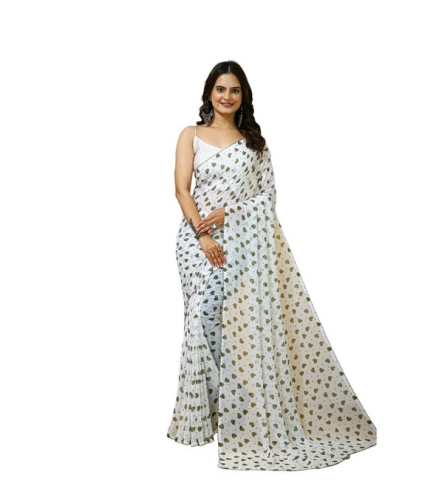 Generic Women's Georgette Printed Saree With Unstitched Blouse 5.5Mtr (White-Grey)