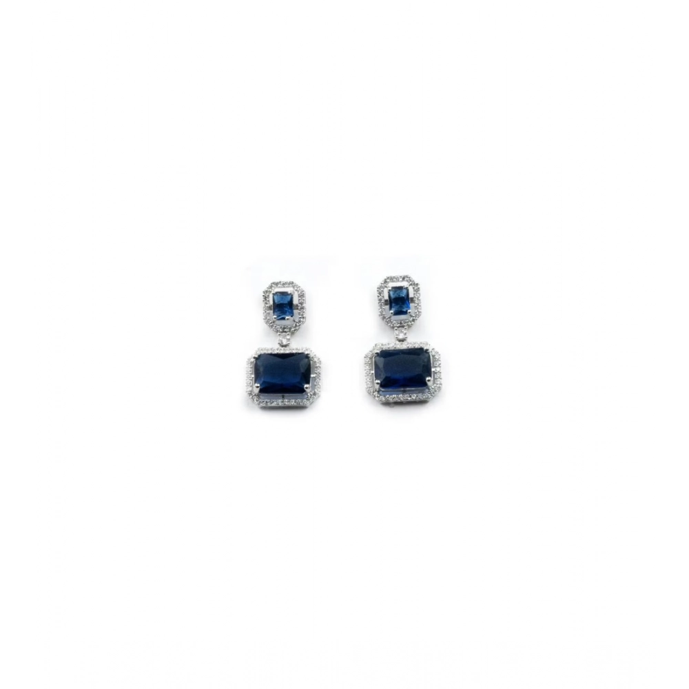 Generic Women's Brass Silver Plated Drop Earrings (Blue) Generic Women's Brass Silver Plated Drop Earrings (Blue)