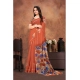 Generic Women's Linen Printed Saree With Unstitched Blouse 5.5Mtr (Red)