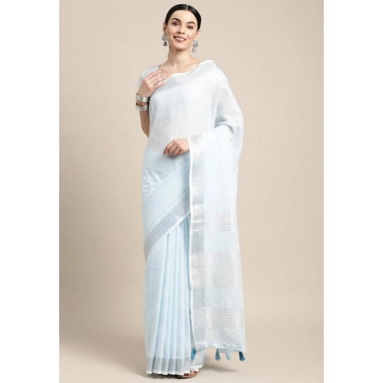 Generic Women's Linen Cotton Striped Saree With Unstitched Blouse 5.5Mtr (Sky Blue) Generic Women's Linen Cotton Striped Saree With Unstitched Blouse 5.5Mtr (Sky Blue)