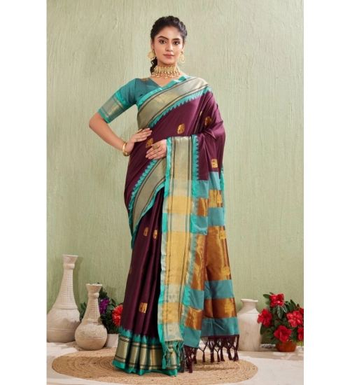Generic Women's Silk Blended Jaquard Woven Saree With Unstitched Blouse 5.5Mtr (Purple)