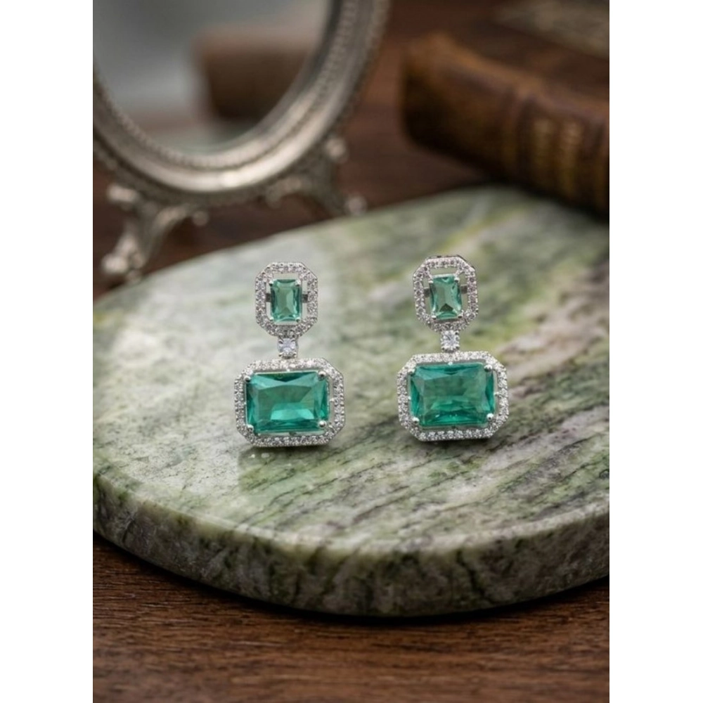Generic Women's Brass Silver Plated Drop Earrings (Green) Generic Women's Brass Silver Plated Drop Earrings (Green)