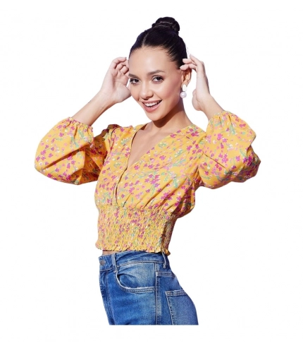 Generic Women's Polyester Floral Long Sleeves Top (Multicolor)
