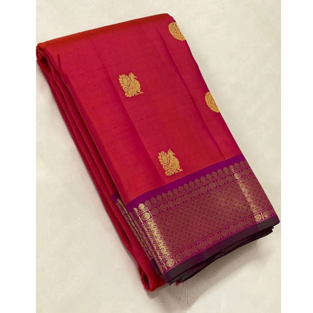 Generic Women's Soft Litchi Silk Jacquard Work Saree With Unstitched Blouse 5.5Mtr (Red) Generic Women's Soft Litchi Silk Jacquard Work Saree With Unstitched Blouse 5.5Mtr (Red)
