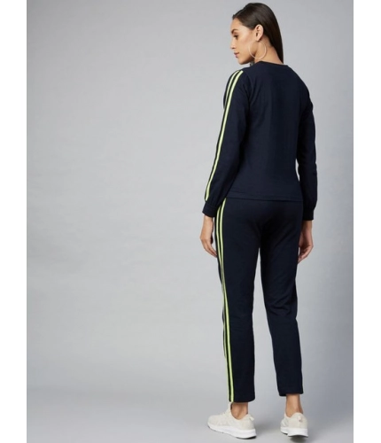 Generic Women's Cotton Solid Long Sleeves Tracksuit (Navy - Green)