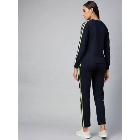 Generic Women's Cotton Solid Long Sleeves Tracksuit (Navy - Green)