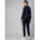 Generic Women's Cotton Solid Long Sleeves Tracksuit (Navy - Green)