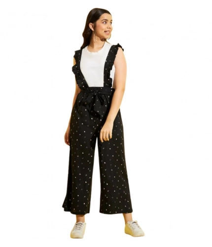 Generic Girl's Cotton Printed Sleeveless Dungaree (Black-White) Generic Girl's Cotton Printed Sleeveless Dungaree (Black-White)