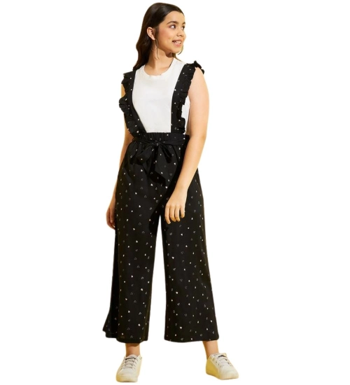 Generic Girl's Cotton Printed Sleeveless Dungaree (Black-White) Generic Girl's Cotton Printed Sleeveless Dungaree (Black-White)