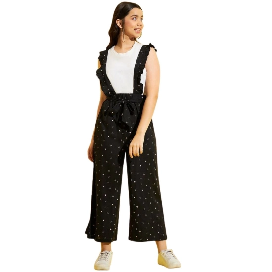Generic Girl's Cotton Printed Sleeveless Dungaree (Black-White) Generic Girl's Cotton Printed Sleeveless Dungaree (Black-White)