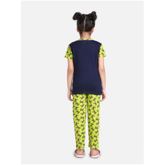 Generic Girl's Cotton Hosiery Printed Night Suit Set (Navy-Green) Generic Girl's Cotton Hosiery Printed Night Suit Set (Navy-Green)