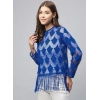 Generic Women's Lace Self Design Long Sleeves Top (Blue)