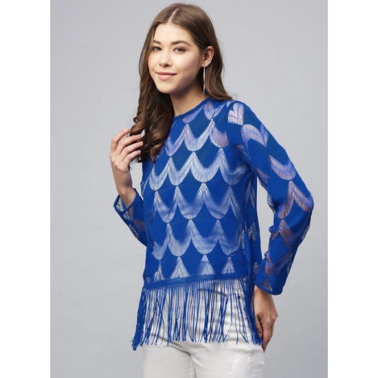 Generic Women's Lace Self Design Long Sleeves Top (Blue)