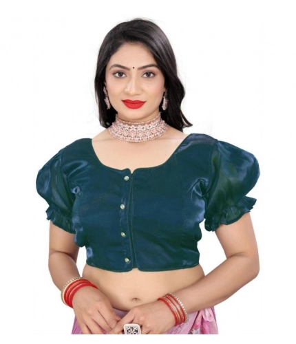 Generic Women's Jimmy Solid Designer Neck Elastic Sleeve Readymade Blouse (Teal 38 , Alterable up to 42)-PID65835