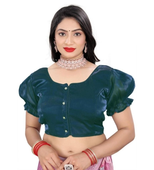 Generic Women's Jimmy Solid Designer Neck Elastic Sleeve Readymade Blouse (Teal 38 , Alterable up to 42)-PID65835