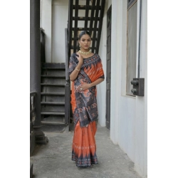 Generic Women's Faux_Tussar Ikat Saree With Unstitched Blouse 5.5Mtr (Orange)