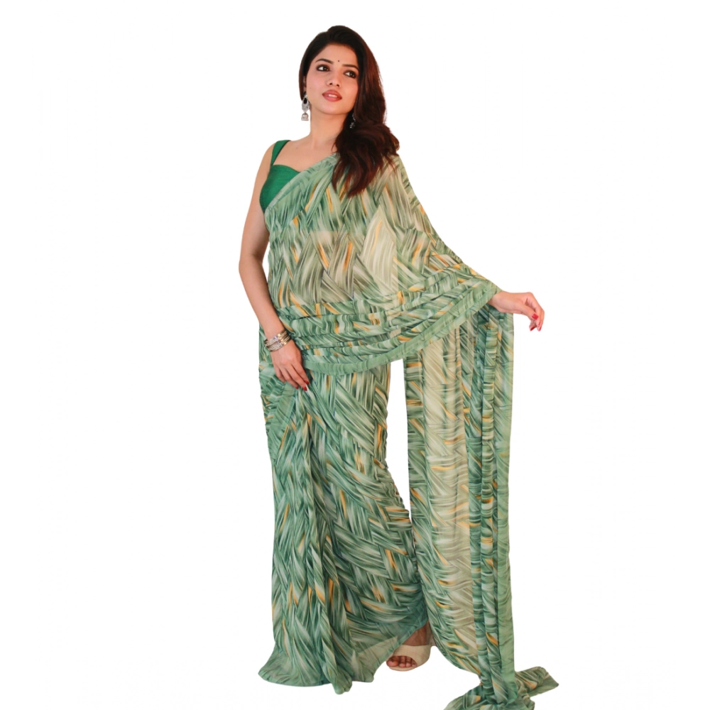 Generic Women's Georgette Printed Saree With Unstitched Blouse 5.5Mtr (Green)