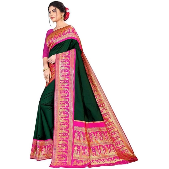 Generic Women's Soft Litchi Silk Jacquard Work Saree With Unstitched Blouse 5.5Mtr (Green) Generic Women's Soft Litchi Silk Jacquard Work Saree With Unstitched Blouse 5.5Mtr (Green)