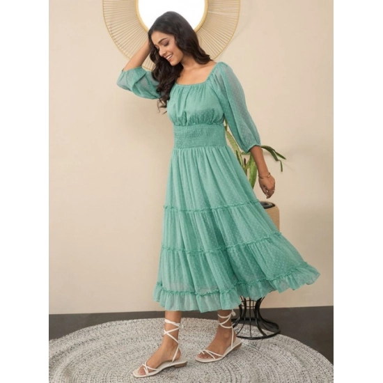 Generic Women's Chiffon Solid Puff Sleeve Dress (Green)