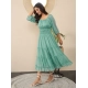 Generic Women's Chiffon Solid Puff Sleeve Dress (Green)