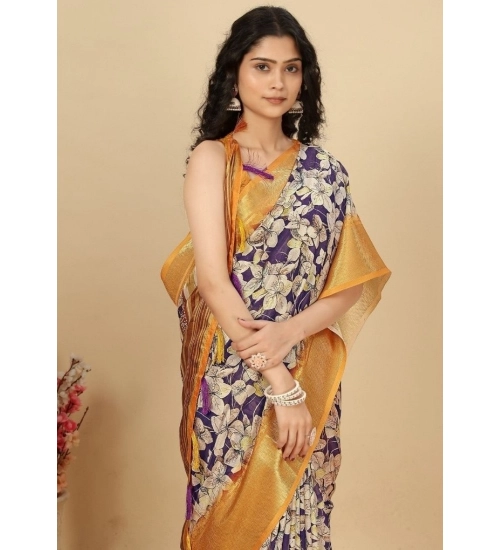 Generic Women's Cotton Silk Floral Printed Saree With Unstitched Blouse 5.5Mtr (Purple) Generic Women's Cotton Silk Floral Printed Saree With Unstitched Blouse 5.5Mtr (Purple)