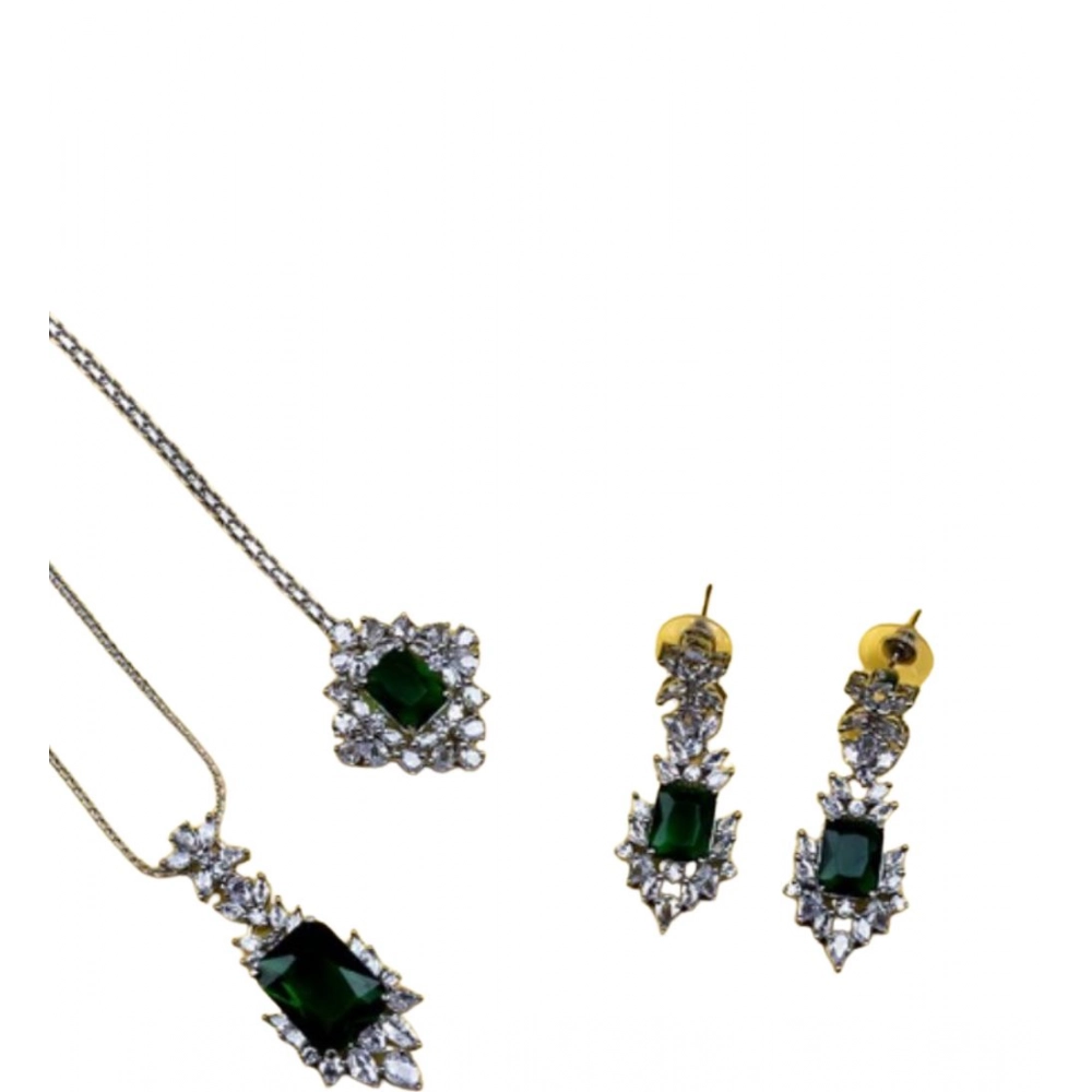 Generic Women's Brass Silver Plated Pendant Set (Green) Generic Women's Brass Silver Plated Pendant Set (Green)