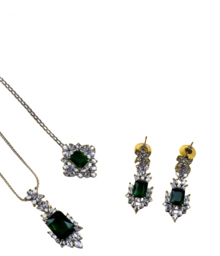Generic Women's Brass Silver Plated Pendant Set (Green)