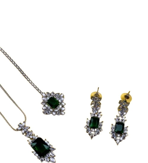 Generic Women's Brass Silver Plated Pendant Set (Green) Generic Women's Brass Silver Plated Pendant Set (Green)