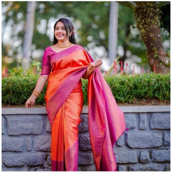 Generic Women's Soft Litchi Silk Jacquard Work Saree With Unstitched Blouse 5.5Mtr (Orange) Generic Women's Soft Litchi Silk Jacquard Work Saree With Unstitched Blouse 5.5Mtr (Orange)