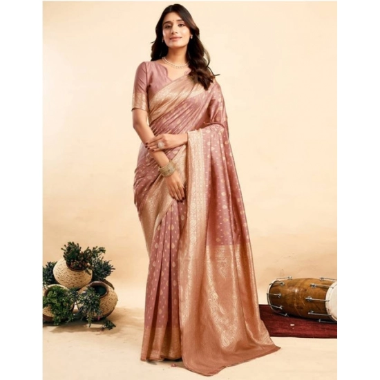 Generic Women's Jacquard Printed Saree With Unstitched Blouse 5.5Mtr (Peach)