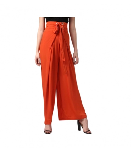 Generic Women's Polyester Solid Smocked Trousers (Orange)