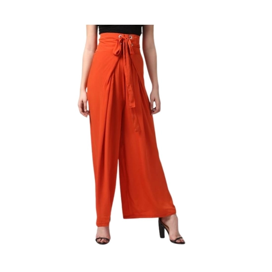 Generic Women's Polyester Solid Smocked Trousers (Orange) Generic Women's Polyester Solid Smocked Trousers (Orange)